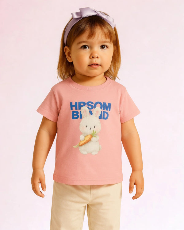 Trendy Peach Kids' T-Shirt – Cartoon Graphic Print