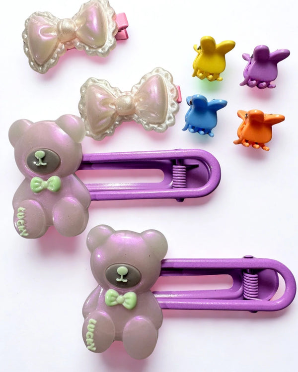 Imported teddy themed Hair Clip Set- 8Pcs