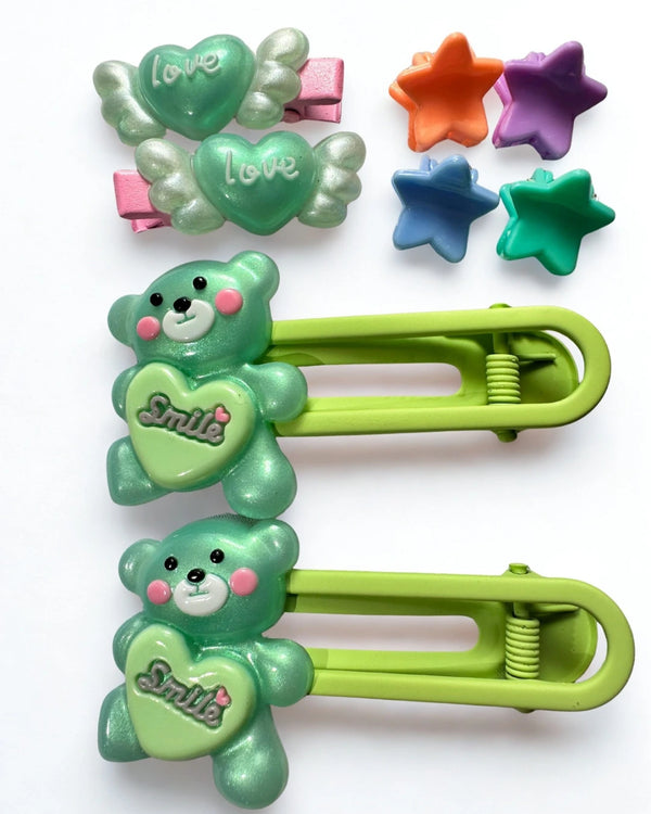 Imported Cute Bear with heart Hair Clip Set