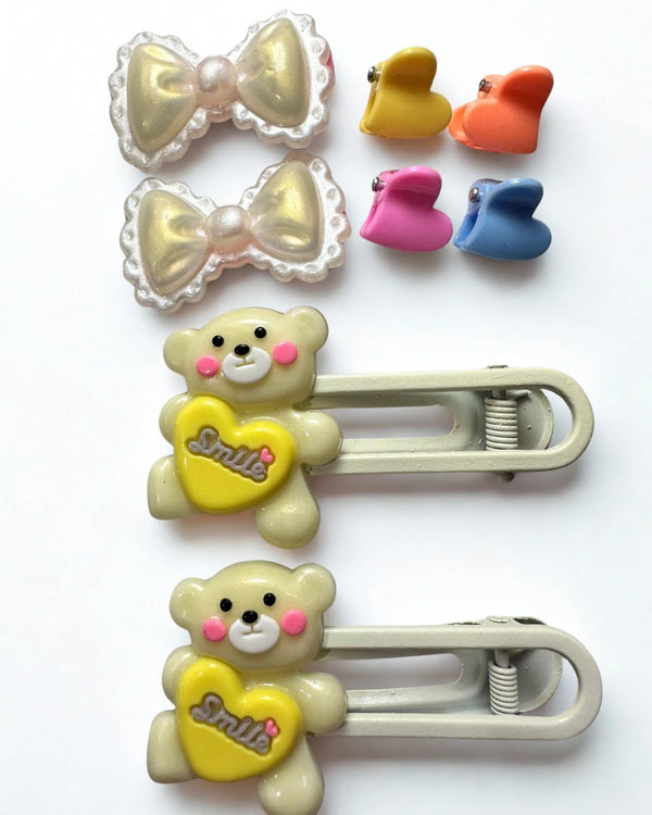 Imported teddy themed Hair Clip Set- 8Pcs