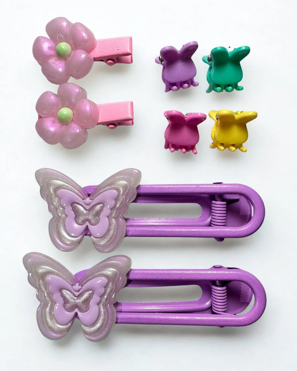 Imported flower & Butterfly Hair Clip Set – 8Pcs