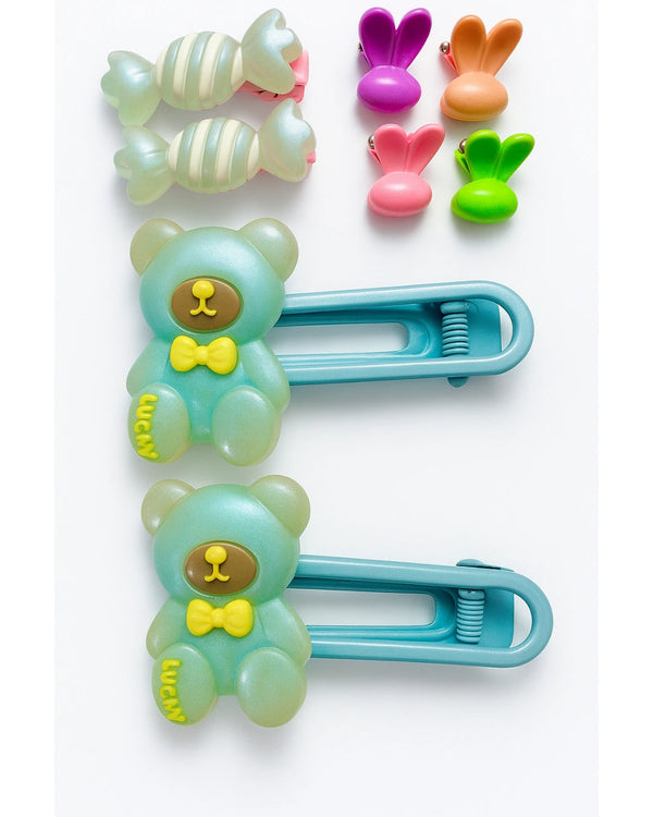 Imported Teddy Themed Hair Clip Set – 8Pcs