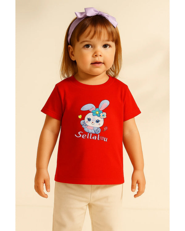 Cute Red Girls' T-Shirt – Adorable Bunny Graphic Print