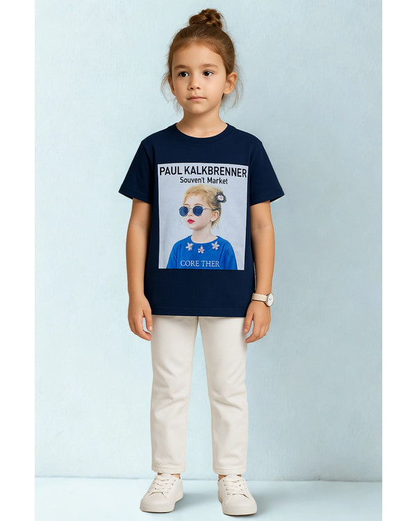 Stylish Navy Blue Girls' T-Shirt