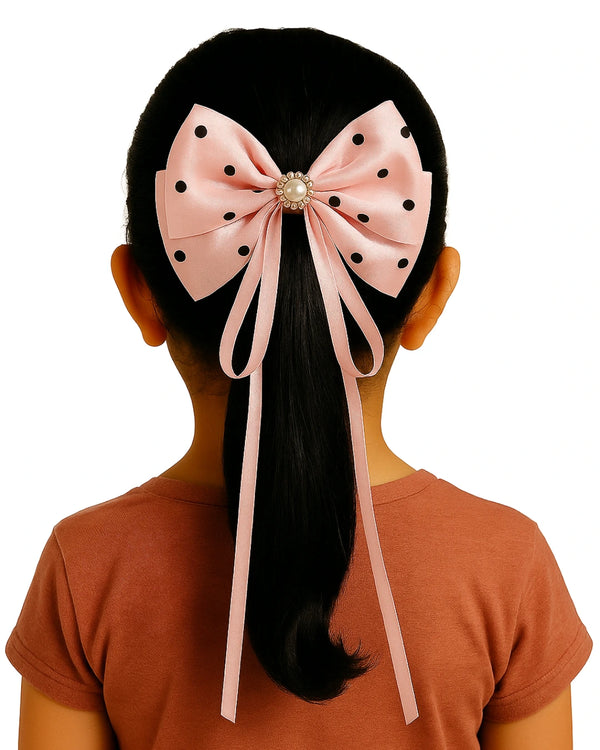 Baby pink Polka Dot Tissue Bow with Hanging Ribbons