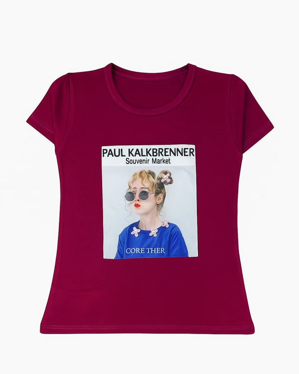 Trendy Girls’ Maroon T-Shirt