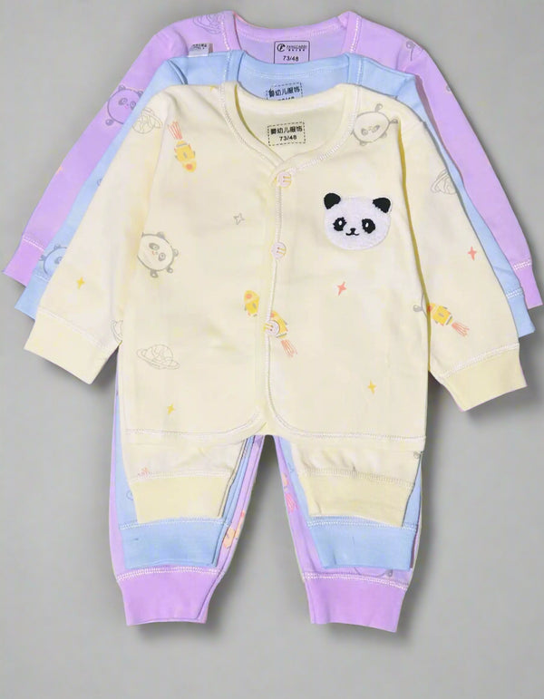 Pack of 3 Panda Space Baby Imported Sleepsuit