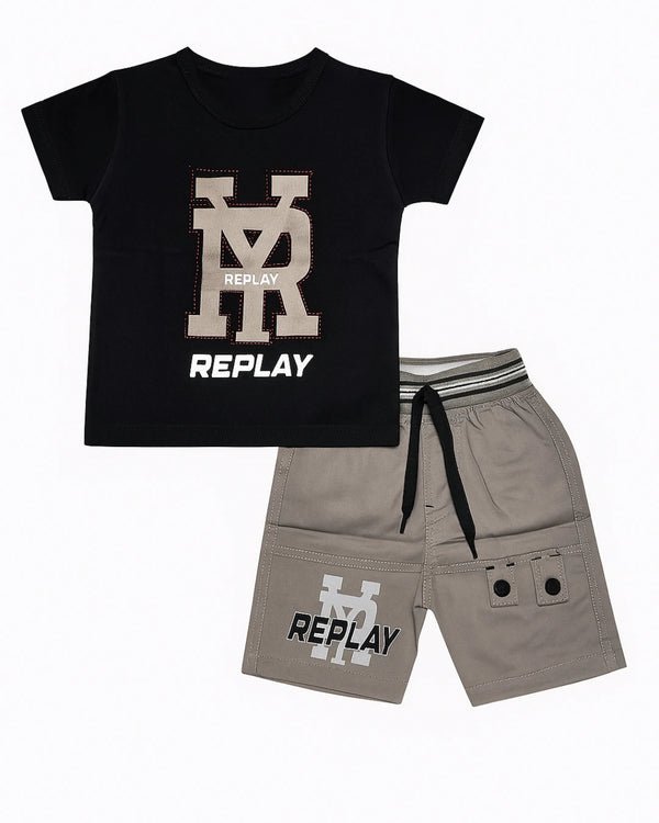 Boys' Replay T-Shirt & Cargo Shorts Set – Trendy & Comfortable Outfit
