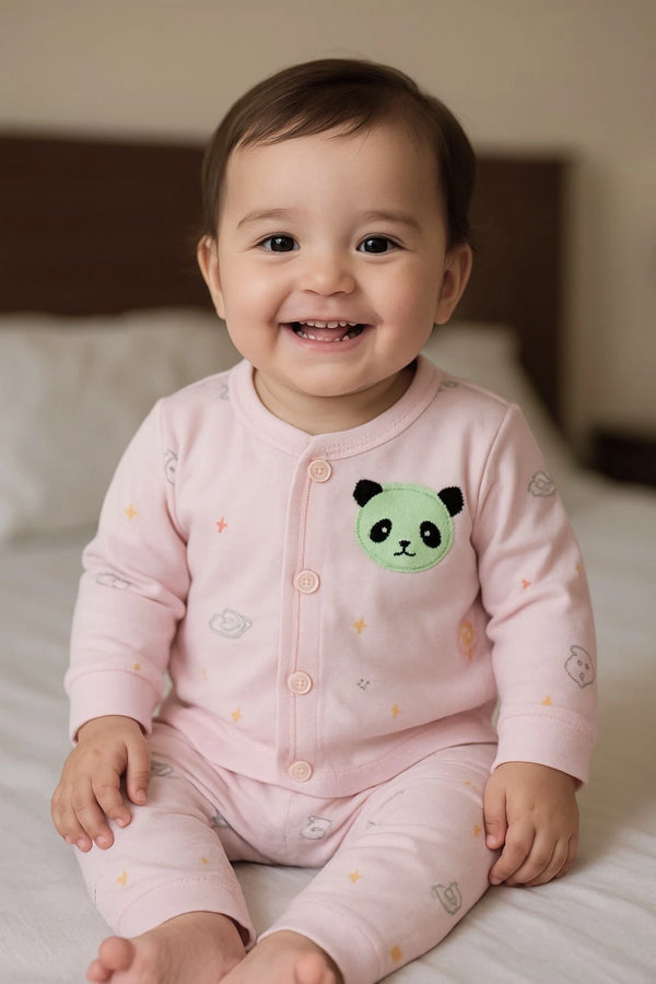 Imported Baby Panda Sleepsuit- Soft Cotton, Long Sleeve (Pink)