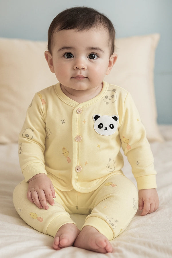 Imported Baby Panda Space Sleepsuit - Soft Cotton, Long Sleeve (Yellow)