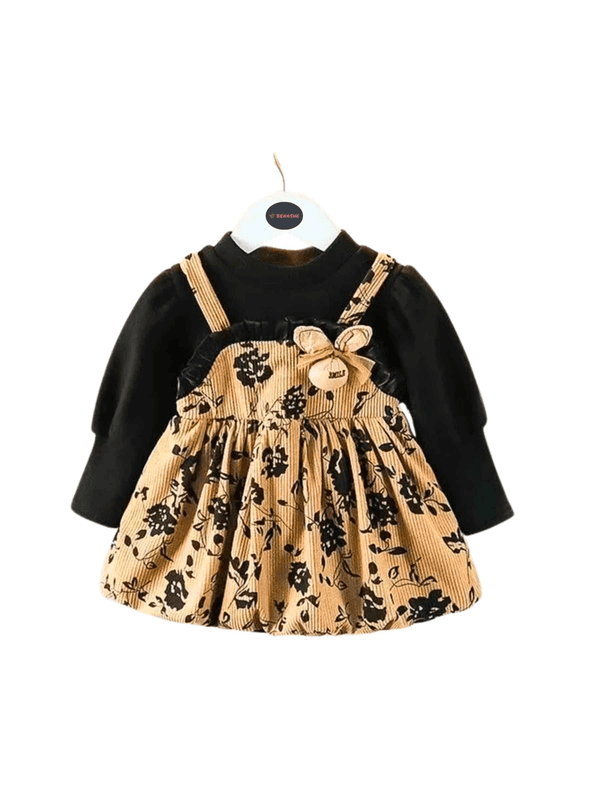 Baby Middy Frock / Girls Black Floral Print Winterwear Ballon Dress