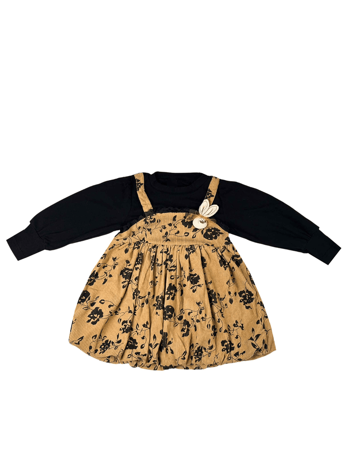 Baby Middy Frock / Girls Black Floral Print Winterwear Ballon Dress
