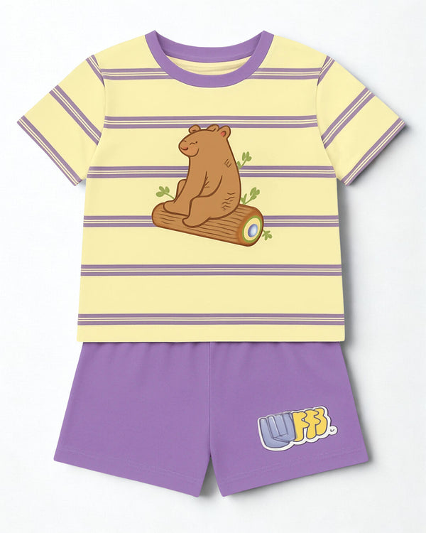 Imported Kids’ T-Shirt & Shorts Set – Bear Print (2-Piece Set)