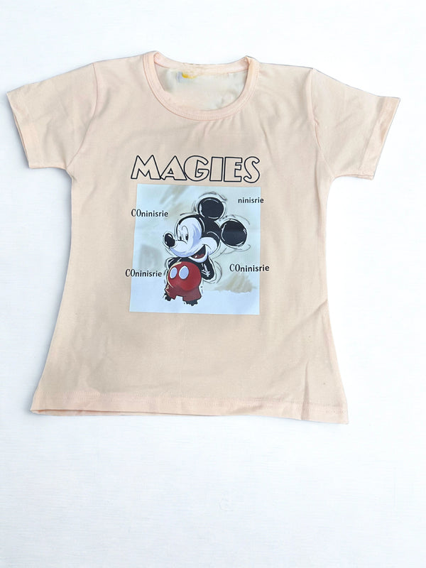 Cute Girls’ Peach T-Shirt – Cartoon Print & Stylish Design