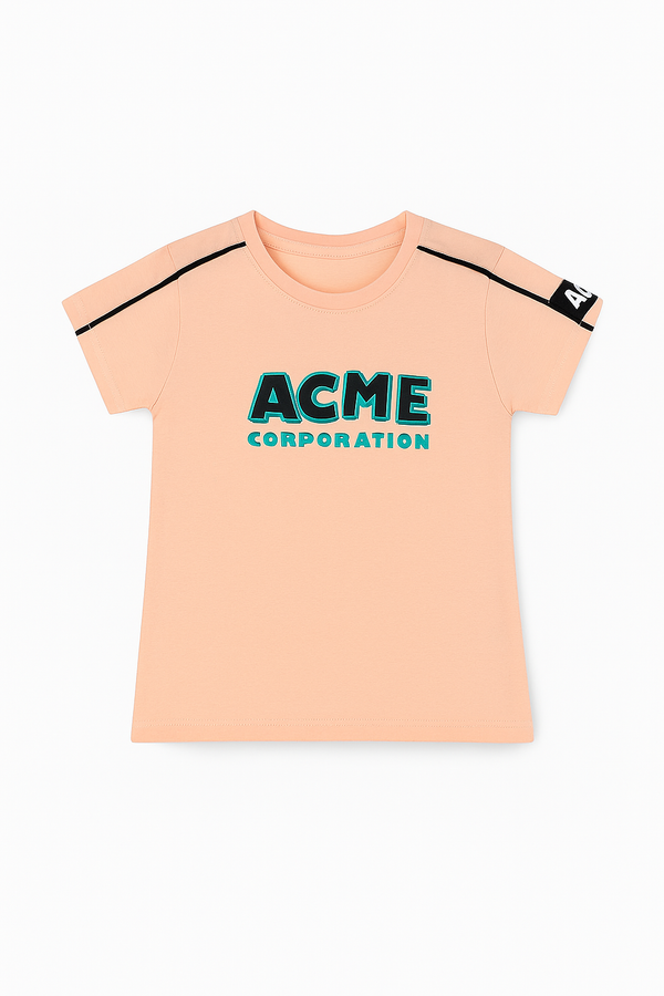 Kids' peach "ACME Corporation" Graphic T-Shirt – Bold & Cool Style