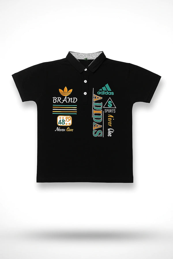 Boys Black Adidas Polo T-Shirt
