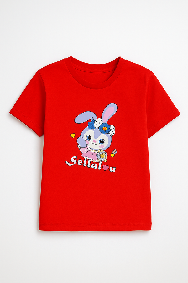 Cute Red Girls' T-Shirt – Adorable Bunny Graphic Print