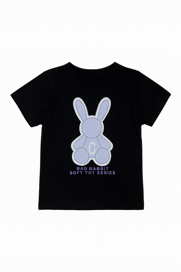 Trendy Black T-Shirt for Girls – Cool "Bad Rabbit" Graphic Print