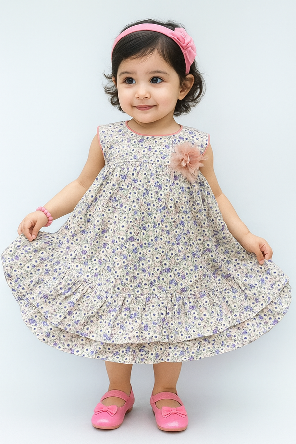 Cotton Floral Print Frock white