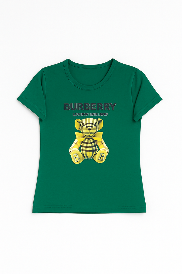 Stylish Green Kids' T-Shirt – Teddy Bear Graphic Print