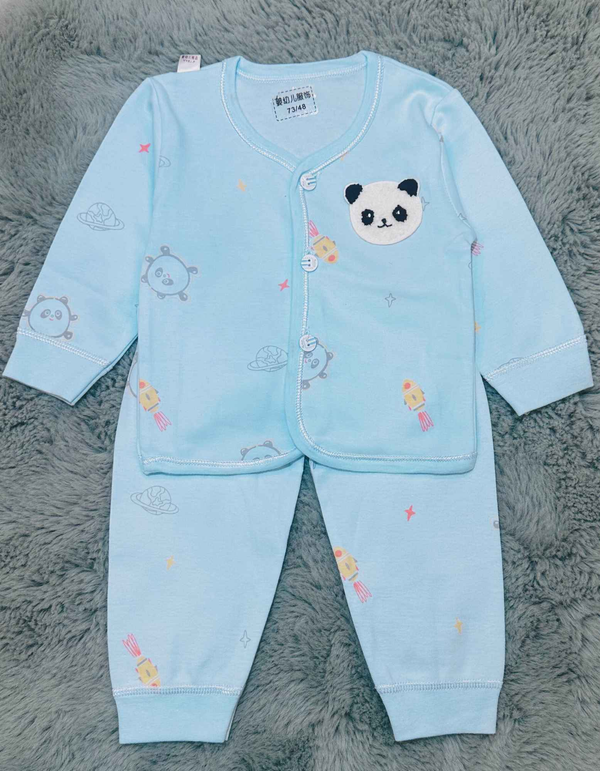 Baby Panda Space Pajama Set – Soft Cotton, Long Sleeve (Blue)