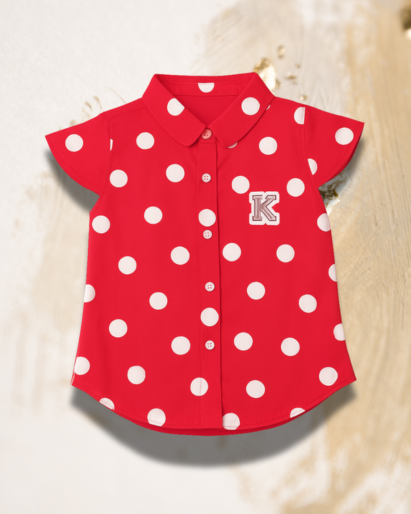Girls' pink Polka Dot Shirt with 'K' Patch