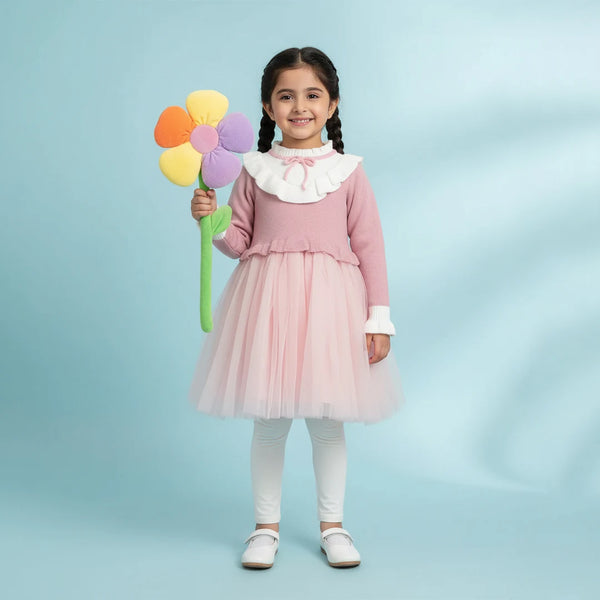 Cute pink soft rabbit wool Frock