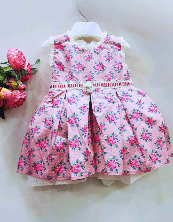 Fancy Floral pink frock for baby girls - Baby girl dresses for summer