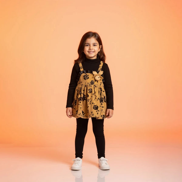 Baby Middy Frock / Girls Black Floral Print Winterwear Ballon Dress
