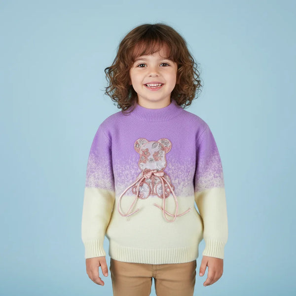 Charming Baby Jersey with Tea Pink Teddy & Ribbon-Decorated Neck