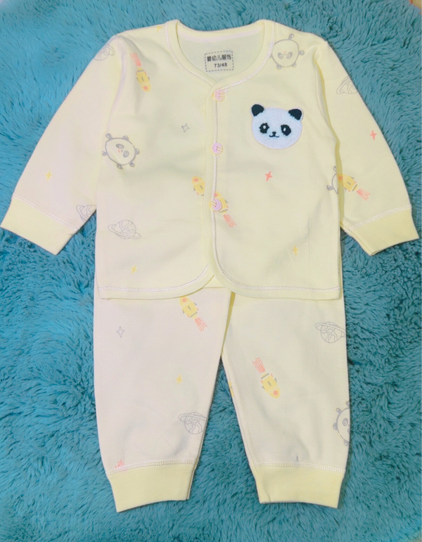 Imported Baby Panda Space Sleepsuit - Soft Cotton, Long Sleeve (Yellow)